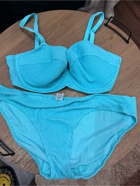 aerie Textured Turquoise Aqua Underwire Bikini Set XXL/38DD